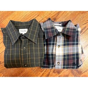 Lot of 2 Viyella Button Down Shirt Bundle Cotton Wool Blend‎ Size 16 41cm 2pk